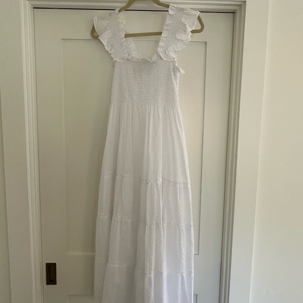 Hill House White Ruffled Tiered Maxi Dress
